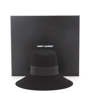 SAINT LAURENT YSL NINA FEDORA HAT MINT IN BOX WITH COA! FELT WOOL